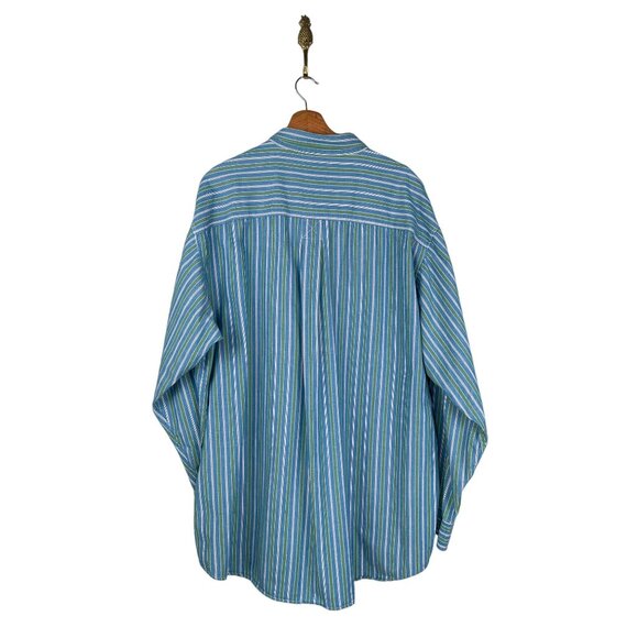 Woolrich Green & Blue Stiped Button Down Men's Sz. 2XL Plus Size. 100% Cotton - Picture 2 of 8